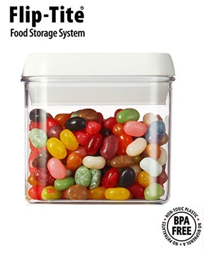 (Functional Storage Container) Flip-tite, 4"x 4" X4" , 0.5l /16oz, Stackable. Crystal New Tab. Suitable for Coffee Grounds and Sugar. Super Container, Lid Locks On.