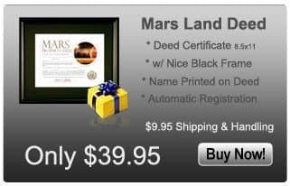 Mars Land Deed - 1 Acre Deed Certificate - 8.5 x 11 Deed w/ Black Frame