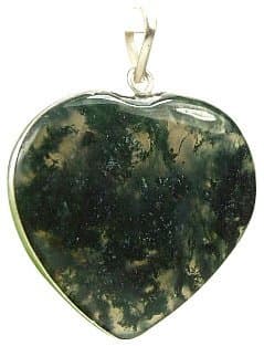 Moss Agate Heart Pendant with Silver Bezel