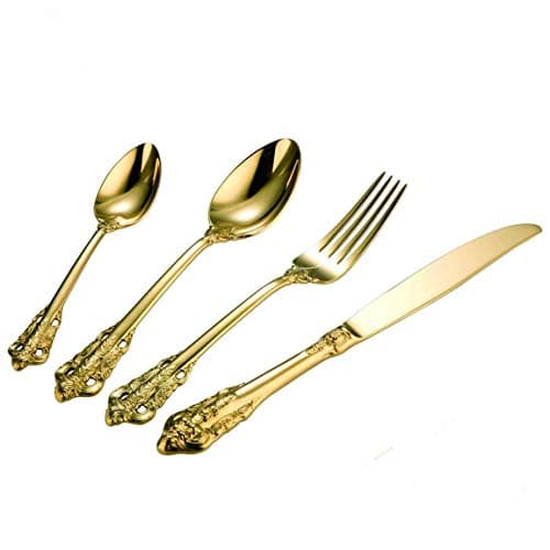 4-Piece Gold Flatware Silverware Cutlery Set,18/10 Heavy Duty Stainless Steel Utensils,Service for 1,Include Knife/Fork/Spoon,Mirror Polished, Dishwasher Safety