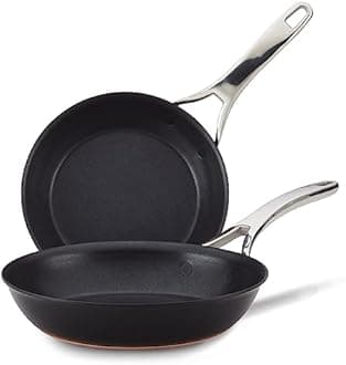 Anolon Nouvelle Copper Nonstick Frying / Fry Pan Set / Hard Anodized Skillet Set - 8.5 Inch and 10 Inch, Black Onyx