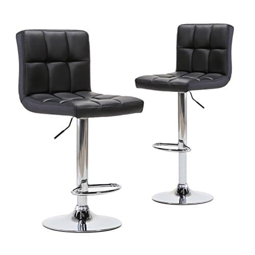 Chiming Adjustable Modern Swivel Bar Stools - Counter Height PU Leather Chair for Pub Kitchen (Set of 2, Black)