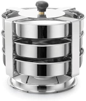 HORIZON Stainless Steel Thatte Idly Cum Dhokla Stand/Thatte/Plate Idli Maker Suitable for Outer Lid Cooker (3 Plates) - Small