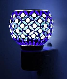 Online Zone | Kapur Dani Electrical Camphor Diffuser. Glass Kapoor Dani & Essential Oil Diffuser with On Off Switch to Toggle Between Burner & Lamp (Blue Patti)