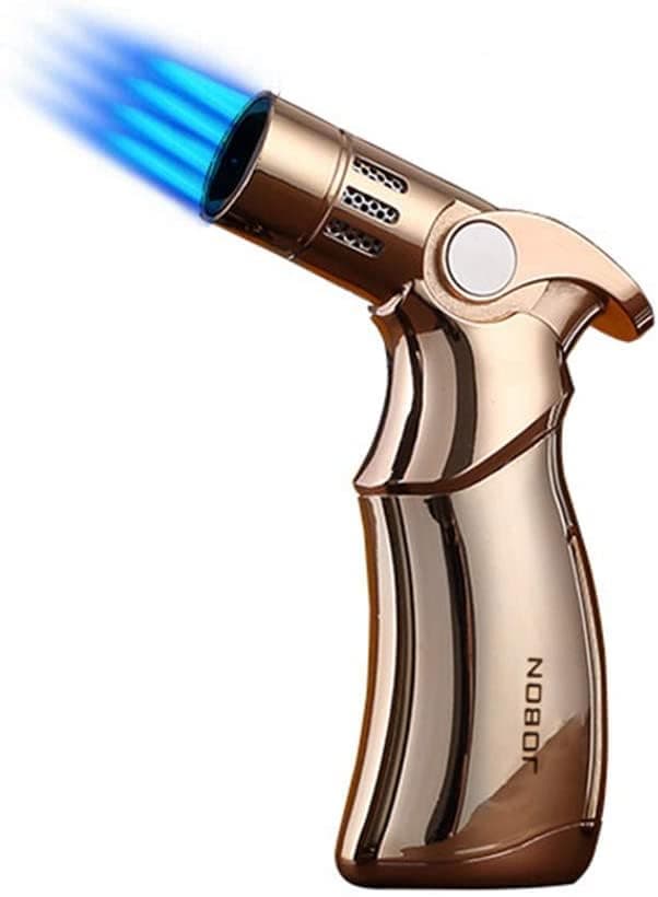 Windproof Torch Lighter Butane Refillable Gas Lighter | 4 Jet Flame Adjustable (Butane Gas Not Included) | Jobon Lighter for Bakhoor Charcoal, Cigar, Candle, Cooking, Camping, Baking, BBQ (GOLD)