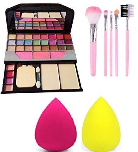 STAR WORLD ZONE Makeup Kit + 5 Pcs Makeup Brush + 2 Pc Blender Puff Combo - Multicolor