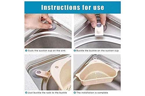 Plastic Multipurpose Kitchen Sink Corner Dish Organizer Tray Strainer Basket Drainer, Dustbin Storage Removable Holder Stand Rack, Waste Dispenser With Suction Cup (Pack Of 2)