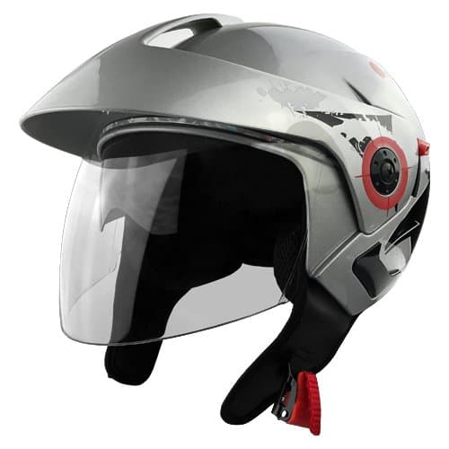 3/4 Open Face, DOT Approved Silver Motorcycle Helmet With Clear Face Shield & Retractable Sun Visor - Adult Medium