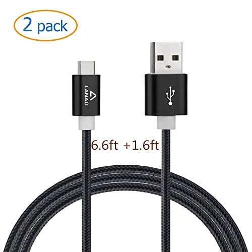 2 Packs Type C USB Cable,12 inches (6.6ft+1.65ft) Braided Type C USB 2.0 (USB-C) to Type C Data Charging Cable(2A) (Black)