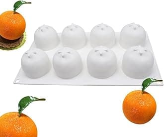 Cake Molds Baking Dessert Jelly Ice Cream 3D Fruit Shapes Silicone Mold for Chocolate Candy Pastry Truffle Pudding Jelly Cheesecake Mousse Soap, 8-Cavity Orange Mold