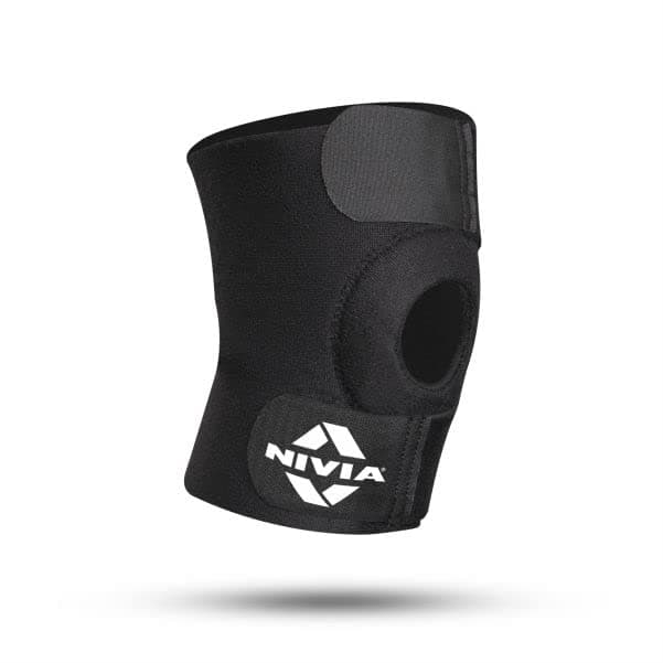 Nivia Basic Patella Knee Support with Adjustable Velcro Strap for Men & Women, Compression Knee Band, Provides Compression & Stability, Ideal for Running, Gym, Sports, Black (Single Piece)