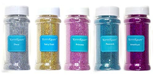 KittyKraft 5 Piece Extra Fine Glitter Set (Holiday Collection)- Includes Red, White, Green, Gold, and Silver Glitter - Perfect for Christmas and Holiday Crafts