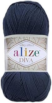 Alize Diva Silk Effect 100% Microfiber Acrylic Yarn 1 Ball skeins 100gr 383yds Color (361 - Navy)