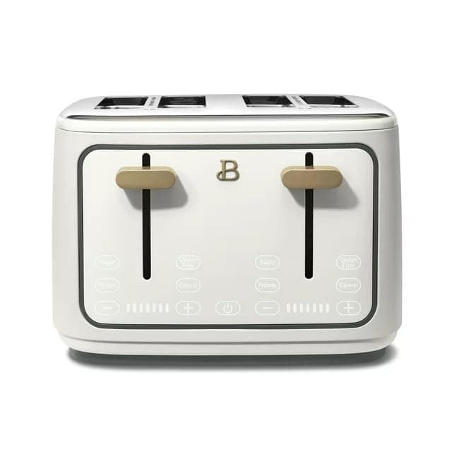 Beautiful by Drew Barrymore 4-Slice Toaster with Touchscreen Controls and Defrost Function, Stainless Steel White Icing