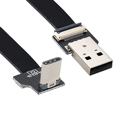 cablecc Up Down Angled USB 2.0 Type-A Male to USB-C Type-C Male Data Flat Slim FPC Cable for FPV & Disk & Phone 20cm