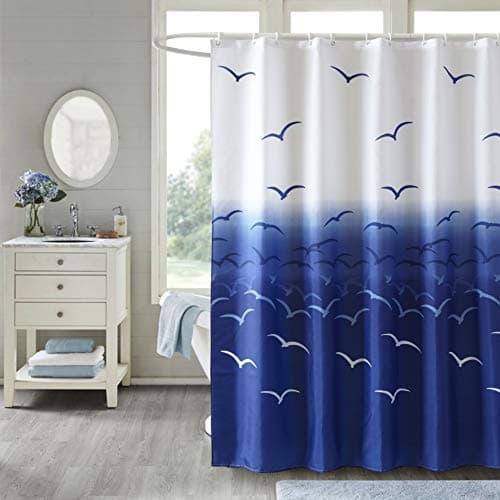 shower curtain fabric blue and white