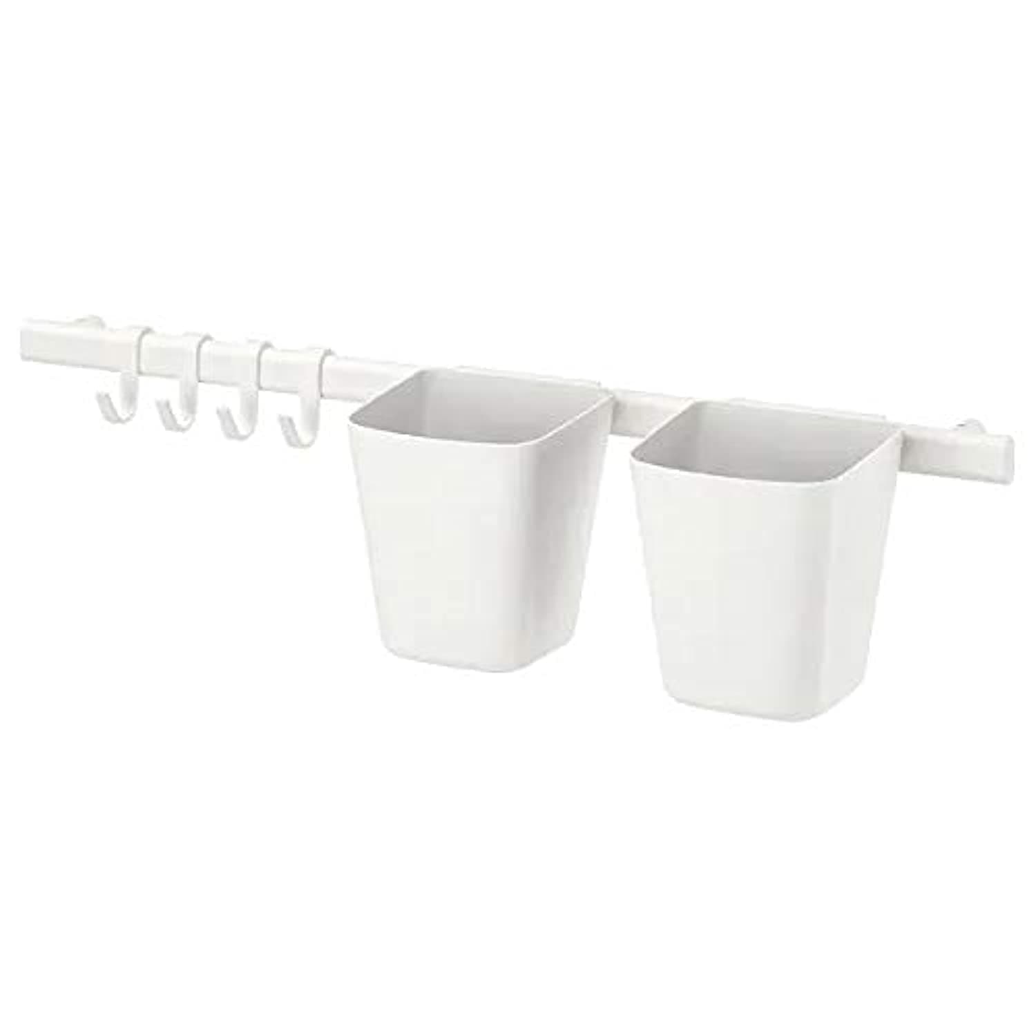 Ikea Rail with 4 Hooks and 2 containers, White, Plastic