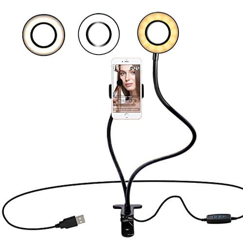 Multi-Function Dimmable Selfie Ring Light with Cell Phone Holder | Flexible Mobile Phone Clip Holder Lazy Bracket Desk Lamp with Clip| Perfect for Live Stream, YouTube, Facebook