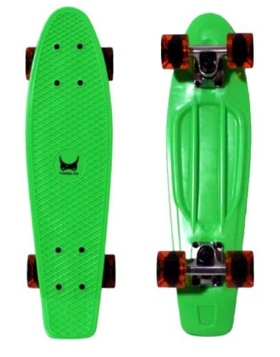 Skateboard (Green Deck with Clear Orange Wheels)