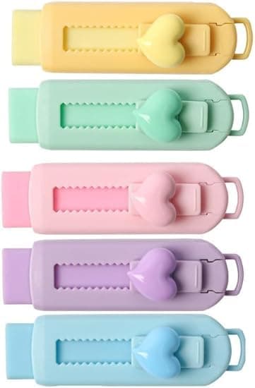 5Pcs Multicolor Sliding Retractable Pencil Eraser with Plastic Sleeve,Large Erasers for School Office,Art for Drawing,Standard Pencil,Correction Products,Office Products,
