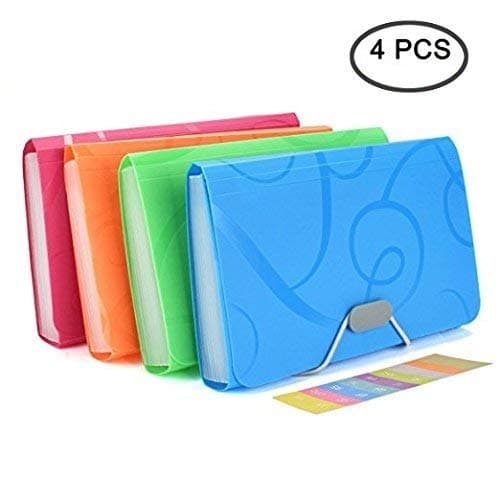 13 Pockets Expanding Files Folder Small Expandable File Folder with Tabs Organizer for Receipts Coupons and Tickets,4 Pack
