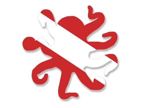 Octopus Shaped Scuba Dive Flag Sticker (Diving Diver Down Vinyl Decal (3 inch)