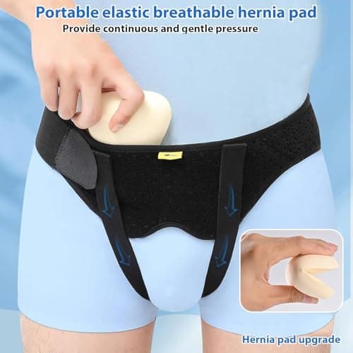 TENB Hernia Belt for Men Hernia Support Truss for Single/Double Inguinal or Sports Hernia, Adjustable Waist Strap with 2 Removable Compression Pads Breathable Material
