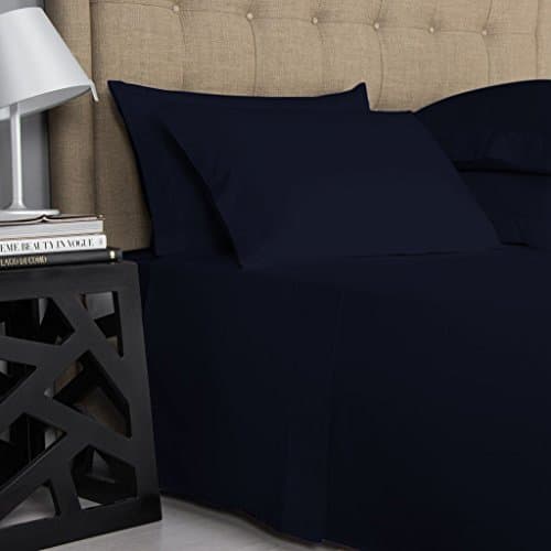Calico Homes 800 Thread Count Solid Pattern 10-12 Inches Deep Pocket 100% Egyptian Cotton 4 Piece Sheet Set Olympic Queen Size Navy Blue Color