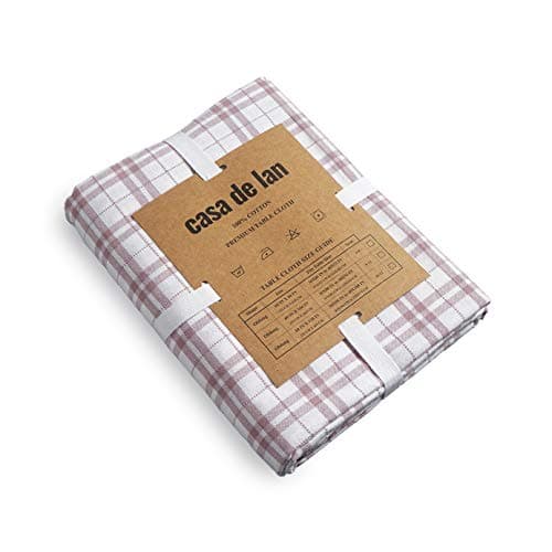 Casa De Lan Dobby Check Tablecloth. Mitered Stitching 100% Ring Spun Cotton Tablecloth in Size (60x84 inches). Rectangle/Oblong Color - Dark Pink