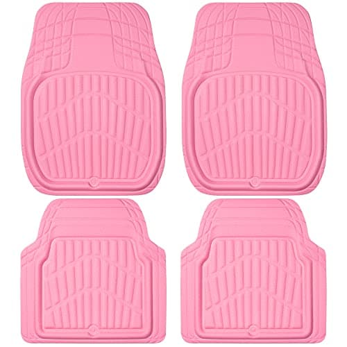 CASS Pass 4-Piece Car Mat Set - 3D Waterproof Light Leather Universal Fit Car Floor Mats, Anti-Slip saft for Suvs,Vans,Truck All Weather Total Protection Durable Liners (Pink)