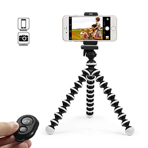 KCOOL Phone Tripod Stand Holder for iPhone, Cellphone,Camera with Universal Clip and Remote (Black White) (Black-White) (Black-White)