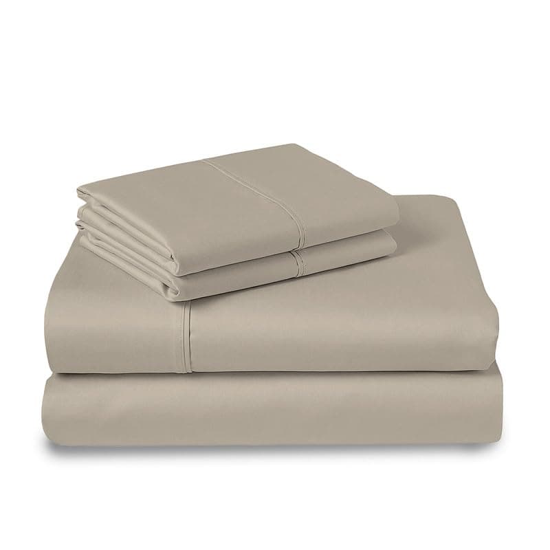 Pure 100% Cotton Sheets King Size, Luxurious 400 Thread Count Long Staple Cotton Sateen King Sheets Set with 15inch Deep Pocket (Combed Simply Taupe Cotton Sheet Set)