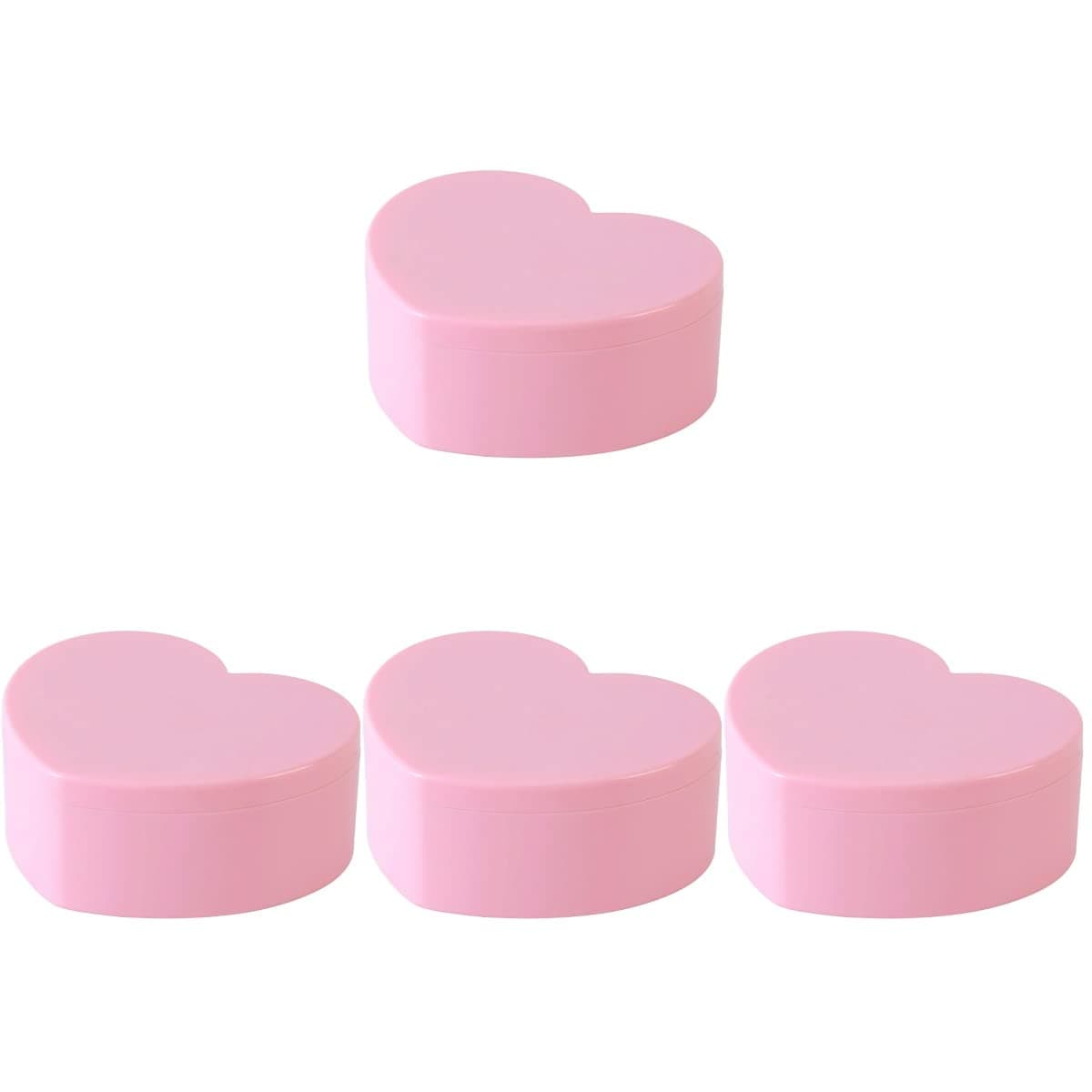 Cabilock 4 PCS Heart Shape Double Layer Jewelry Box with Mirror, Portable Jewelry Organizer Case for Earrings Rings Necklaces Desk Topper Organizer, Pink