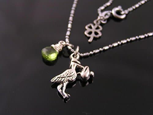 Stork Charm Necklace with Birthstone