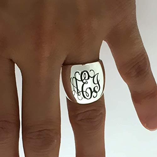 LGUPersonalized Monogram Sterling Silver Signet Flat Modern Dome Ring