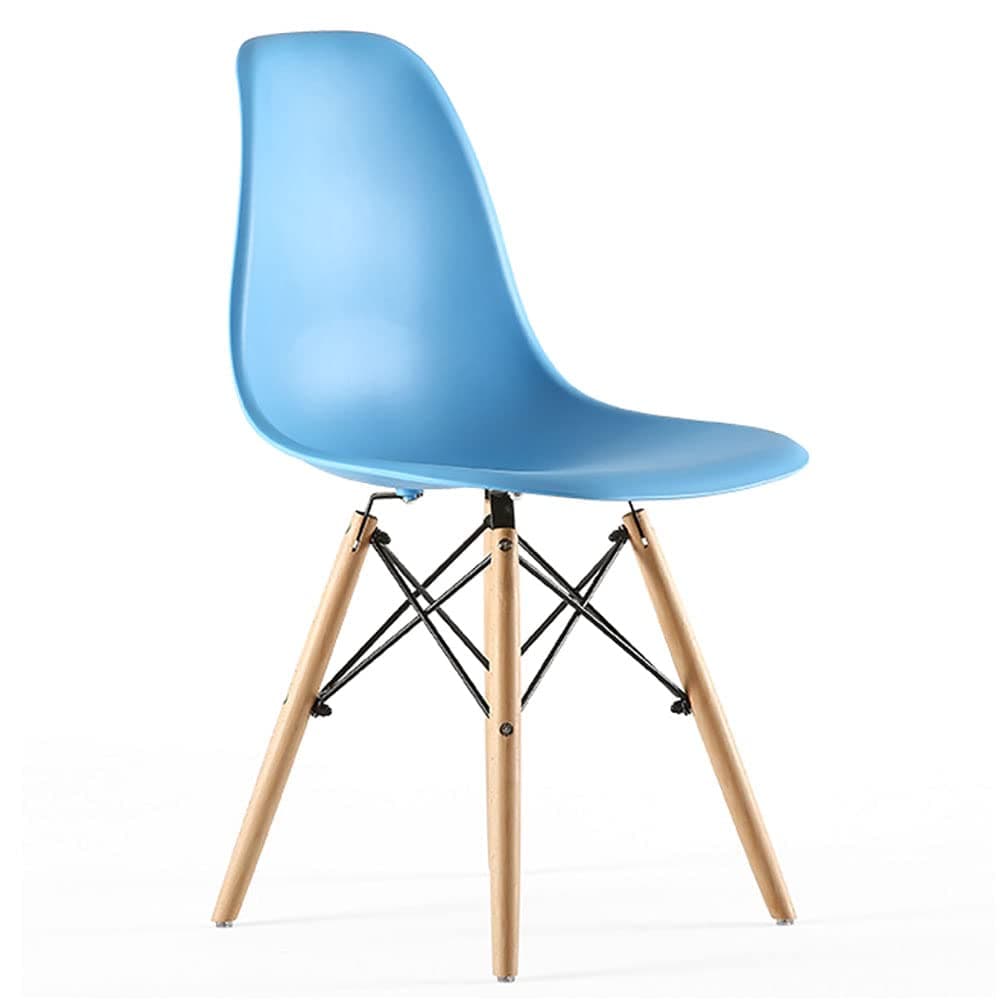 MUMOO BEAR Modern Dining Chair Dining Side Chairs, Simple Office Chair, Lounge Shell Chair, Eames Style Chair, with Wood Legs and Plastic Seat, for Kitchen, Dining, Bedroom, Living Room (Blue)