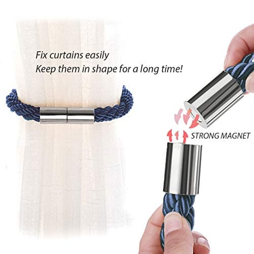 NICEEC 2 Pack Strong Magnetic Curtain Tiebacks Modern Simple Style Drape Tie Backs Convenient Decorative Weave Rope Curtain Holdbacks for Thin or Thick Home & Office Window Draperies (Royal Blue)