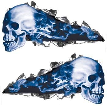 Blue Flaming Ripped Skull Decals