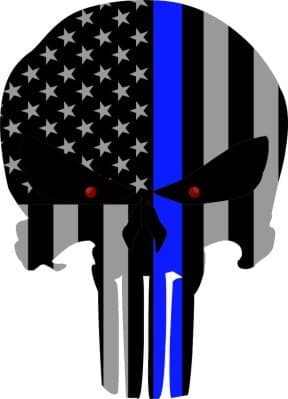 Subdued US Flag Punisher Skull Reflective Decal with Thin Blue Line (6"x4")