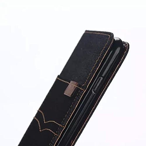 Eazzzy For iphone6s Plus 5.5 Cowboy Denim Jeans Canvas Leather Flip Case With Card Slot Back Cover Wallet Case(Black)