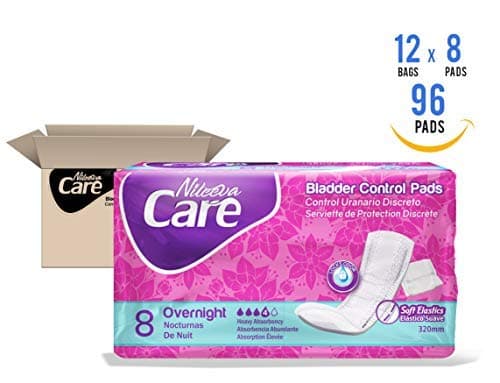 Nileeva Care Individually Wrapped (Overnight) Bladder Control Pads Super Value (96 Pads = 8 Pads/Pack X 12 Packs) Bulk Buy