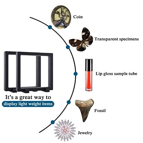 YITOU 4 Set 4.3 Inch 3D Floating Display Frame Case for Jewelry, Challenge Coin Display Stands Case Holder for Fossil, Rock, Gemstones, Megladon Tooth, Specimens, Floating Frame Case