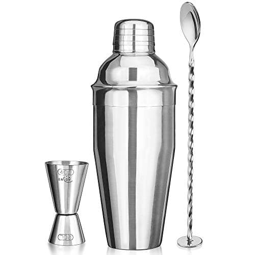 Cocktail Shaker Bar Set, Martini Shaker Bar Tools Bartender Kit with Measuring Jigger and Mixing Spoon, Built-in Bartender Strainer, 18/8 Stainless Steel Barware Tools Set, 25 Oz (750 ml) by ENLOY