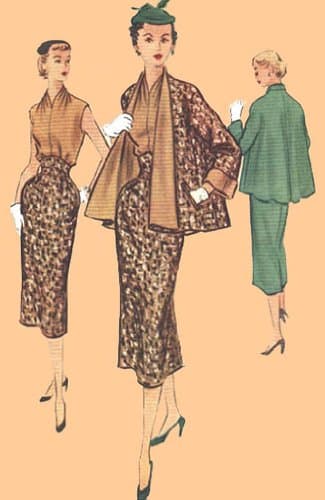 1952 Three-Piece Ensemble with Swagger Jacket Pattern, size 18