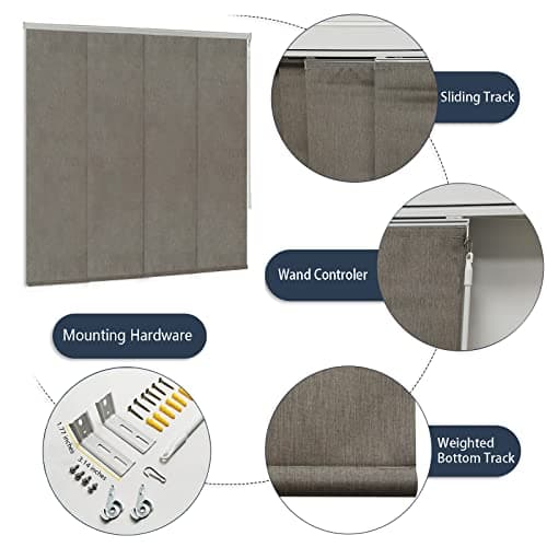 Blackout Cordless Sliding Panel Track Blind, 4-Rail or 6-Rail Track Vertical Blinds for Sliding Window Patio Door and Room Divider, Woven Fabric Curtain, Beige