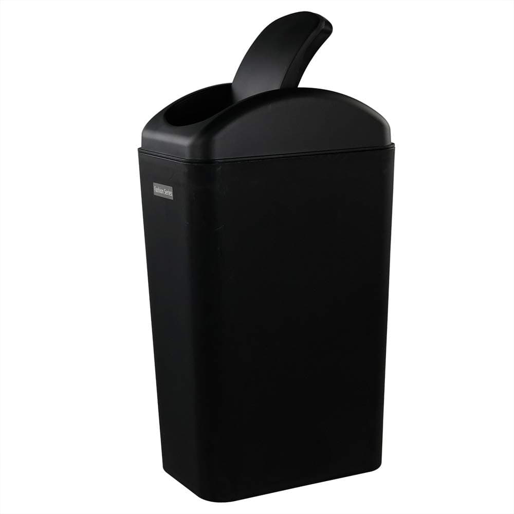 Classic Black Plastic Swing Trash Can, Small Trash Bins 14 L