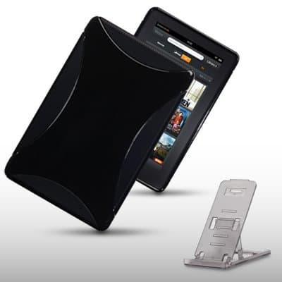 AMAZON KINDLE FIRE TABLET TPU GEL CASE WITH DESK STAND BY CELLAPOD CASES SOLID BLACK