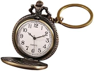 Blue Aura Premium Pocket Watch Metal Keychain Retro Vintage for Gifting With Key Ring Anti-Rust (BA-KWIC-3)