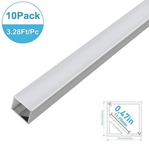 inShareplus V Shape LED Aluminum Channel System With Milk White Cover, End Caps and Mounting Clips, Aluminum Profile for LED Strip Light Installations, V01 Model, 10 Pack, 3.3ft/1 Meter, Silver
