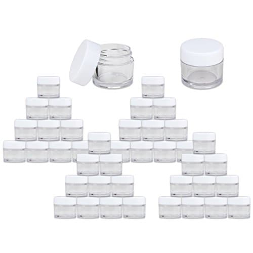 Beauticom® High-Graded Quality 7 Grams/7 ML (Quantity: 60 Packs) Thick Wall Clear Plastic LEAK-PROOF Jars Container with White Lids for Cosmetic, Lip Balm, Lip Gloss, Creams, Lotions, Liquids